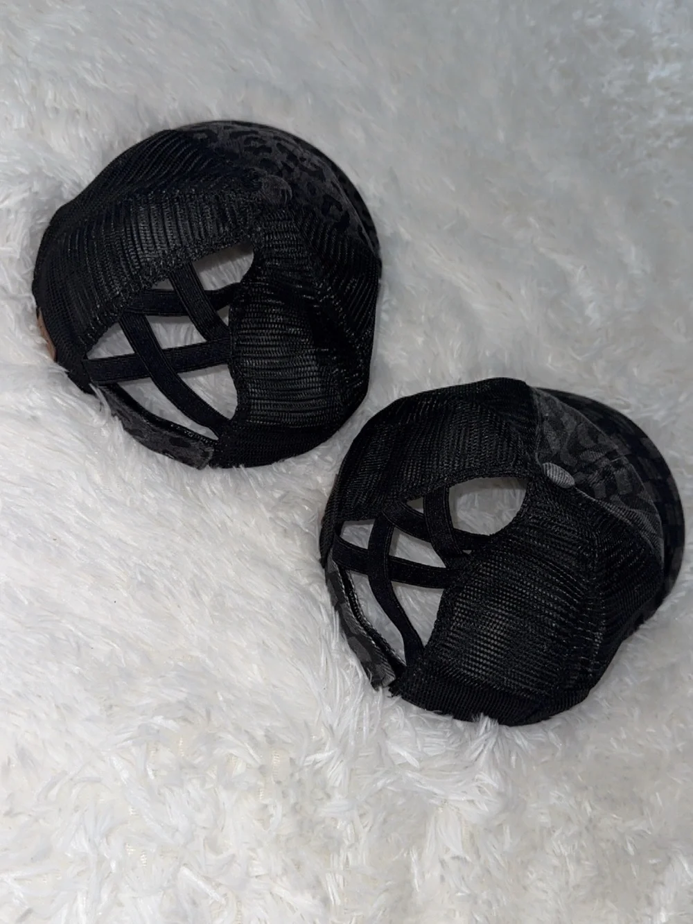 C.C Black Patterned Mesh Baseball Caps - Leopard & Checkered Set